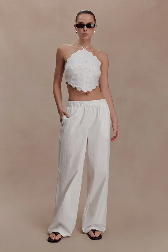Kensley Broderie Halter Top – White Kensley Broderie Halter Top – White