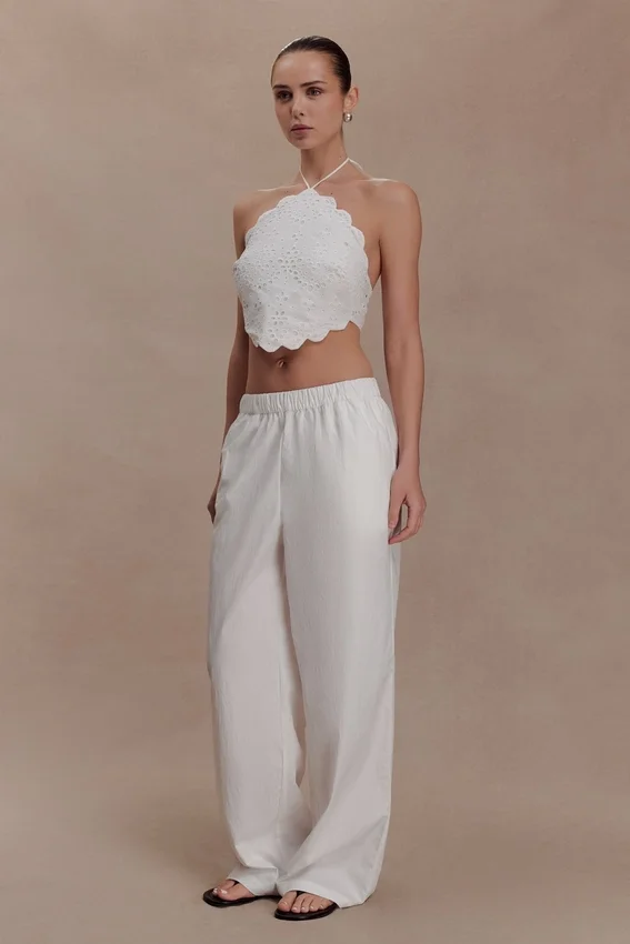 Kensley Broderie Halter Top – White Kensley Broderie Halter Top – White