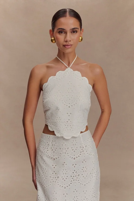 Kensley Broderie Halter Top – White Kensley Broderie Halter Top – White