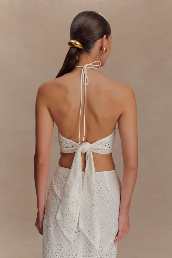 Kensley Broderie Halter Top – White Kensley Broderie Halter Top – White
