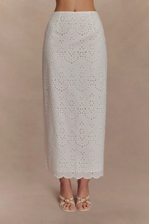 Kensley Broderie Midi Skirt – White Kensley Broderie Midi Skirt – White