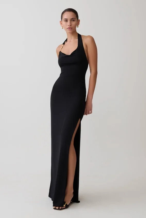 Khanh Slinky Halter Maxi Dress – Black Khanh Slinky Halter Maxi Dress – Black