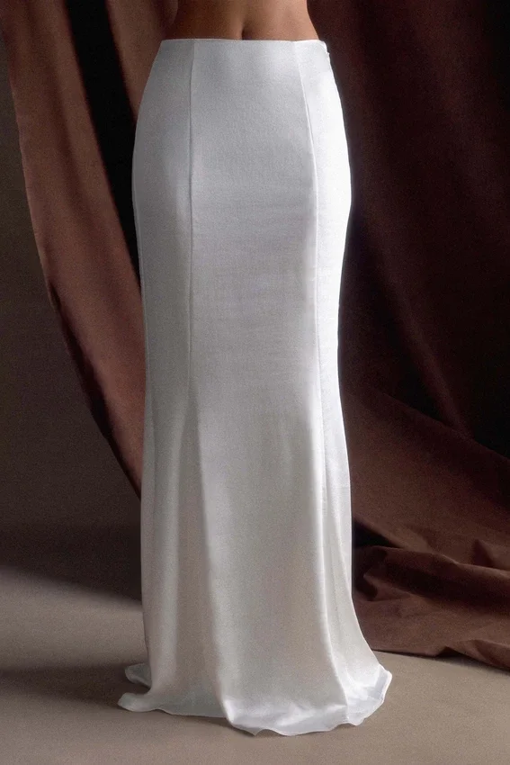 Khloe Satin Fishtail Maxi Skirt – White Khloe Satin Fishtail Maxi Skirt – White