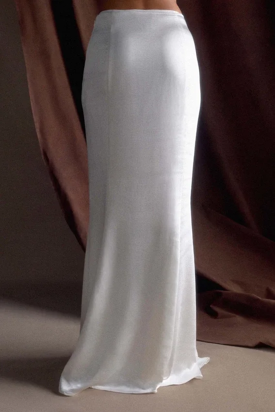 Khloe Satin Fishtail Maxi Skirt – White Khloe Satin Fishtail Maxi Skirt – White