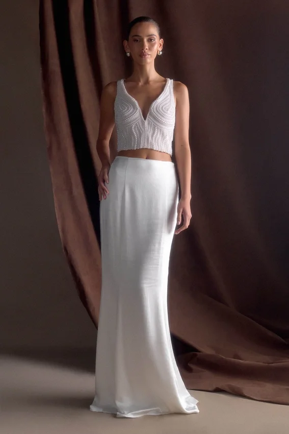 Khloe Satin Fishtail Maxi Skirt – White Khloe Satin Fishtail Maxi Skirt – White