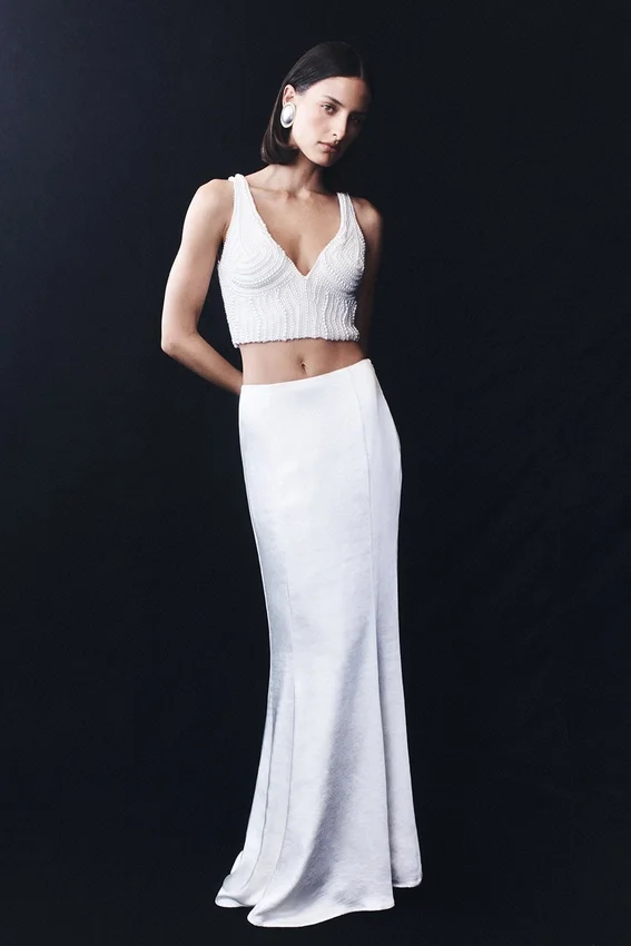 Khloe Satin Fishtail Maxi Skirt – White Khloe Satin Fishtail Maxi Skirt – White