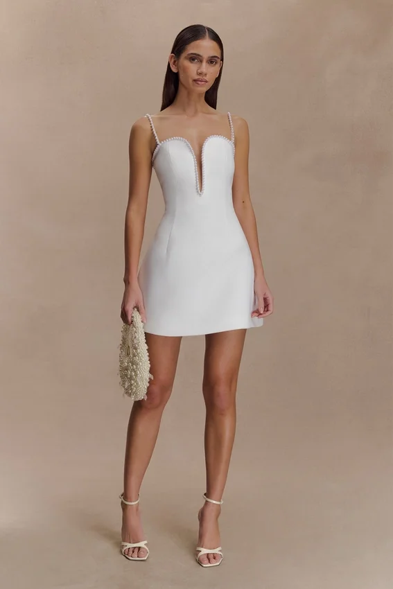 Kingsley Beaded Neckline Mini Dress – Ivory Kingsley Beaded Neckline Mini Dress – Ivory