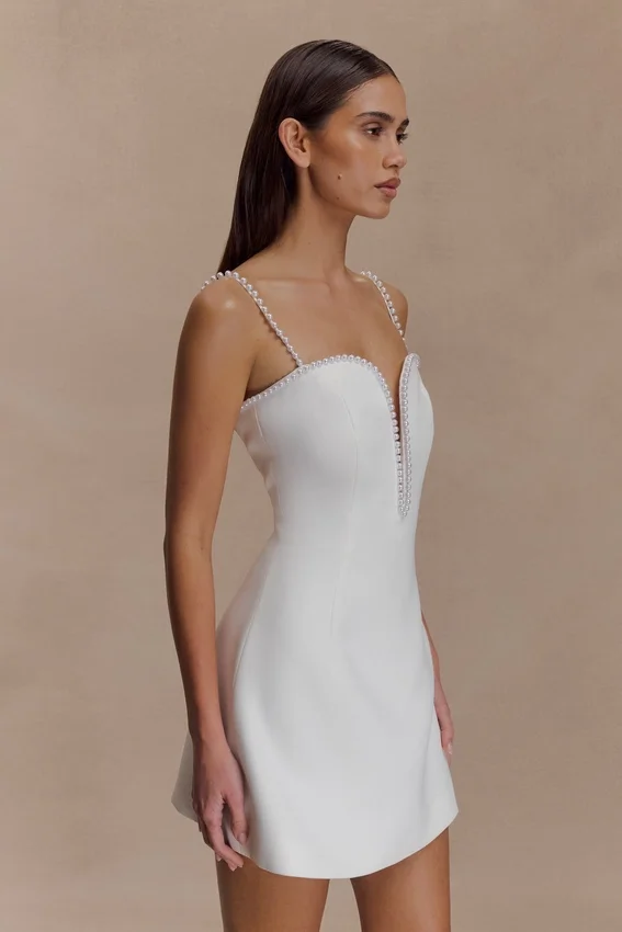 Kingsley Beaded Neckline Mini Dress – Ivory Kingsley Beaded Neckline Mini Dress – Ivory