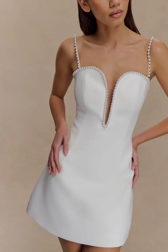 Kingsley Beaded Neckline Mini Dress – Ivory Kingsley Beaded Neckline Mini Dress – Ivory