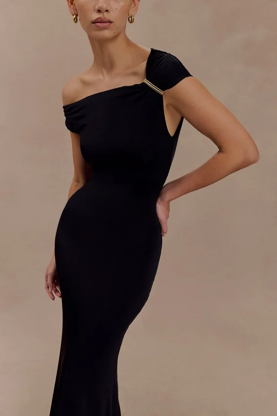 Kinsley Slinky Maxi Dress With Hardware – Black Kinsley Slinky Maxi Dress With Hardware – Black