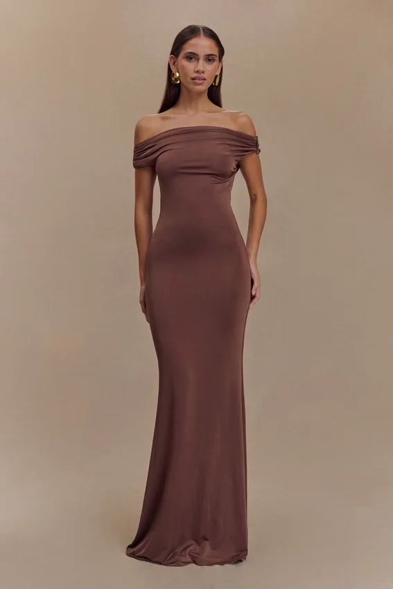 Kinsley Slinky Maxi Dress With Hardware – Chocolate Kinsley Slinky Maxi Dress With Hardware – Chocolate
