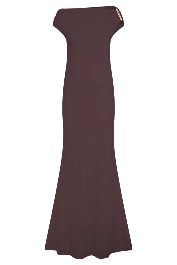 Kinsley Slinky Maxi Dress With Hardware – Chocolate Kinsley Slinky Maxi Dress With Hardware – Chocolate