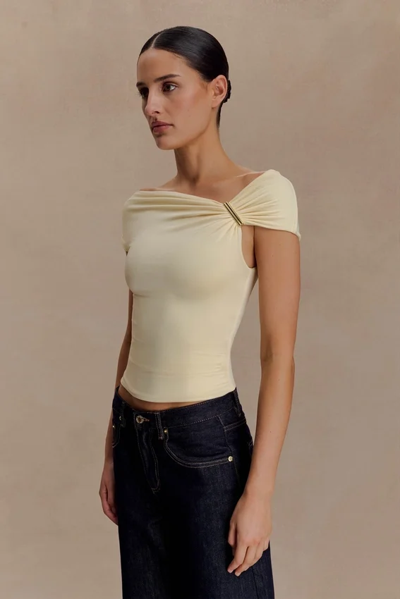 Kinsley Slinky Top With Hardware – Pale Lemon Kinsley Slinky Top With Hardware – Pale Lemon