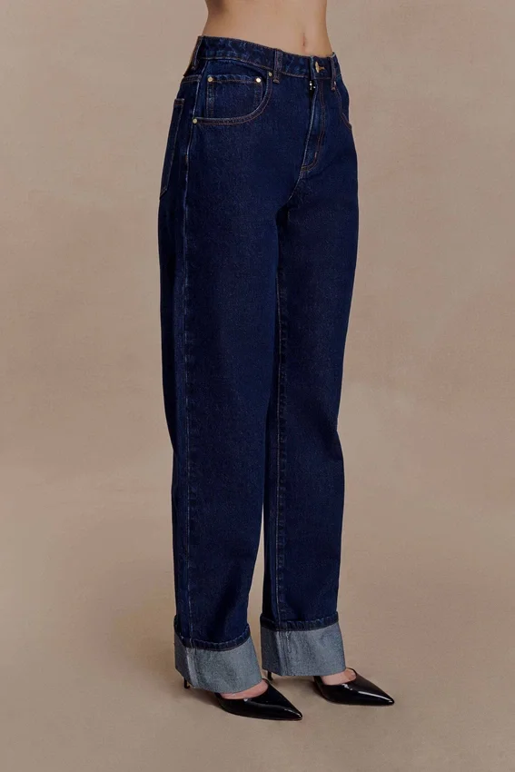 Kirralee Straight Leg Cuffed Jeans – Indigo Blue Kirralee Straight Leg Cuffed Jeans – Indigo Blue