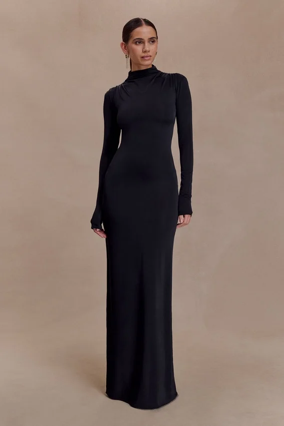 Kiyah Slinky Cut Out Maxi Dress – Black Kiyah Slinky Cut Out Maxi Dress – Black