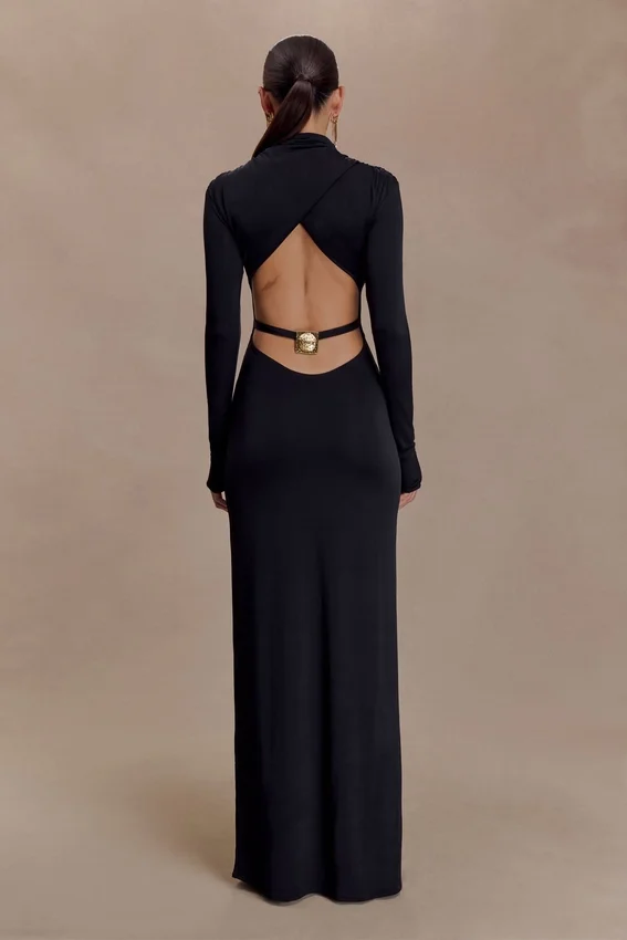 Kiyah Slinky Cut Out Maxi Dress – Black Kiyah Slinky Cut Out Maxi Dress – Black