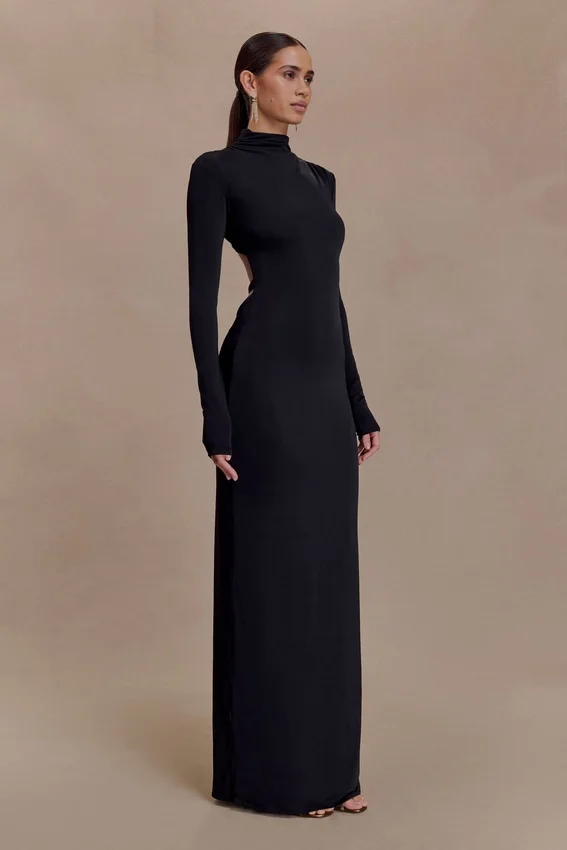 Kiyah Slinky Cut Out Maxi Dress – Black Kiyah Slinky Cut Out Maxi Dress – Black