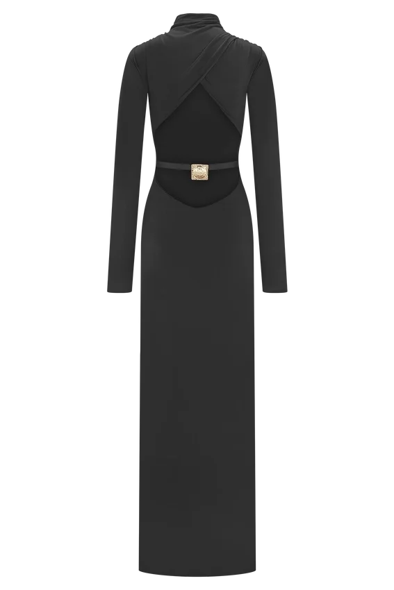 Kiyah Slinky Cut Out Maxi Dress – Black Kiyah Slinky Cut Out Maxi Dress – Black