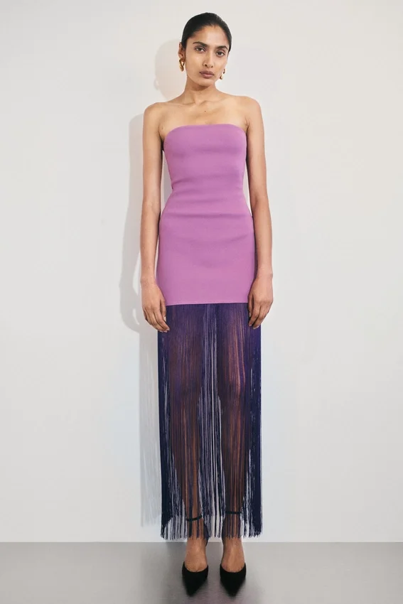 Koah Fringe Bandage Knit Maxi Dress – Purple Koah Fringe Bandage Knit Maxi Dress – Purple