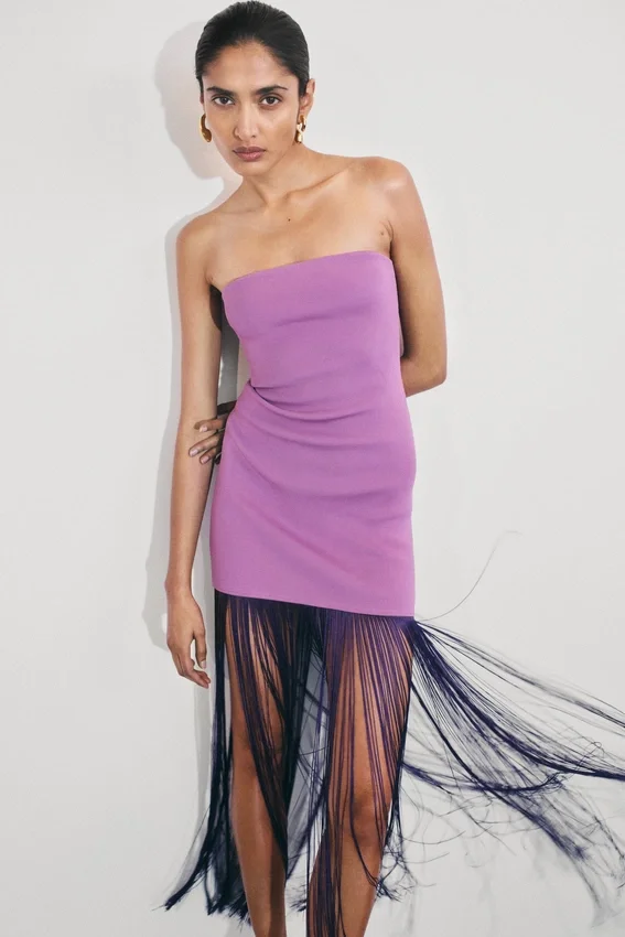 Koah Fringe Bandage Knit Maxi Dress – Purple Koah Fringe Bandage Knit Maxi Dress – Purple