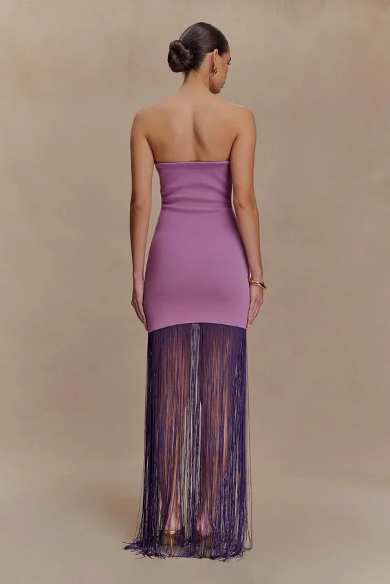 Koah Fringe Bandage Knit Maxi Dress – Purple Koah Fringe Bandage Knit Maxi Dress – Purple
