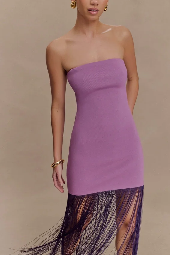 Koah Fringe Bandage Knit Maxi Dress – Purple Koah Fringe Bandage Knit Maxi Dress – Purple