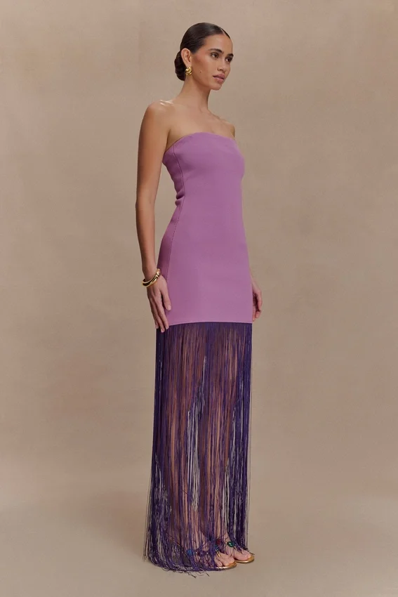 Koah Fringe Bandage Knit Maxi Dress – Purple Koah Fringe Bandage Knit Maxi Dress – Purple