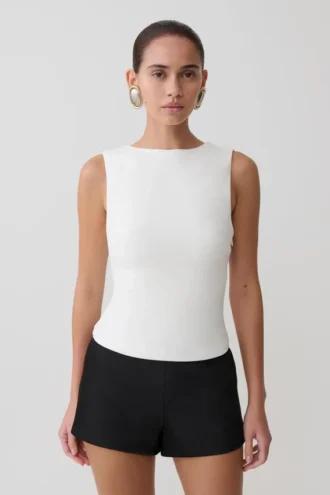 Kyra Open Back Scuba Crepe Top – White