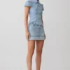 Bently Short Sleeve Denim Top – Washed Light Blue