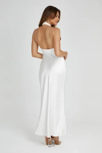 Laura Halter Satin Gown – White