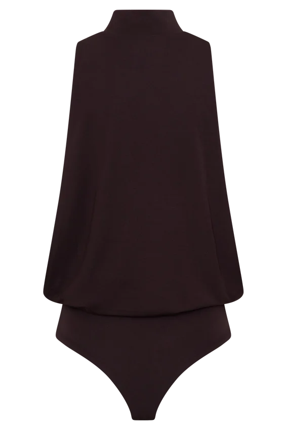 Laurelle Sleeveless Modal Draped Bodysuit – Chocolate Laurelle Sleeveless Modal Draped Bodysuit – Chocolate