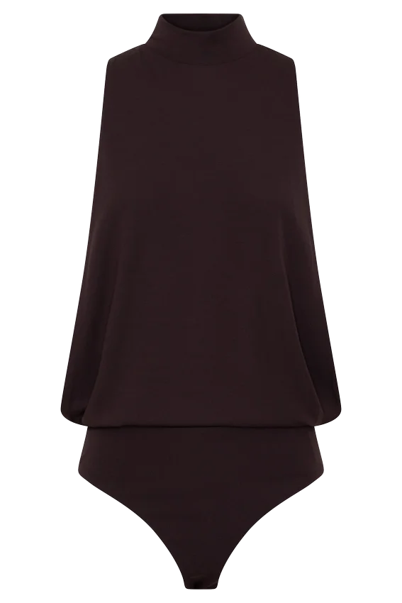 Laurelle Sleeveless Modal Draped Bodysuit – Chocolate Laurelle Sleeveless Modal Draped Bodysuit – Chocolate