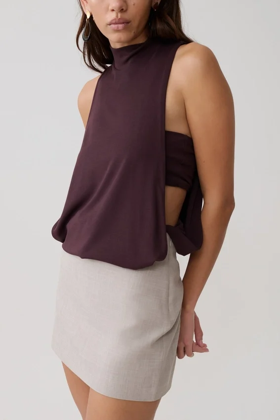 Laurelle Sleeveless Modal Draped Bodysuit – Chocolate Laurelle Sleeveless Modal Draped Bodysuit – Chocolate