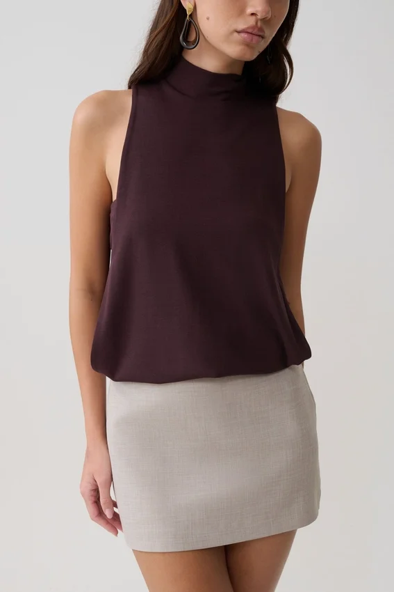 Laurelle Sleeveless Modal Draped Bodysuit – Chocolate Laurelle Sleeveless Modal Draped Bodysuit – Chocolate