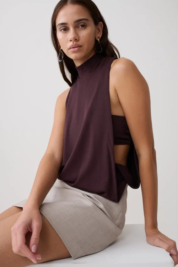 Laurelle Sleeveless Modal Draped Bodysuit – Chocolate Laurelle Sleeveless Modal Draped Bodysuit – Chocolate