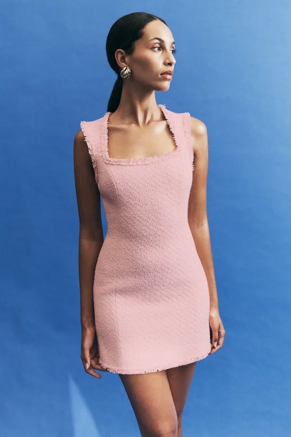Lea Tweed Sleeveless Mini Dress – Baby Pink Lea Tweed Sleeveless Mini Dress – Baby Pink
