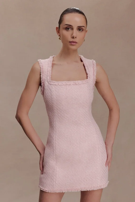 Lea Tweed Sleeveless Mini Dress – Baby Pink Lea Tweed Sleeveless Mini Dress – Baby Pink