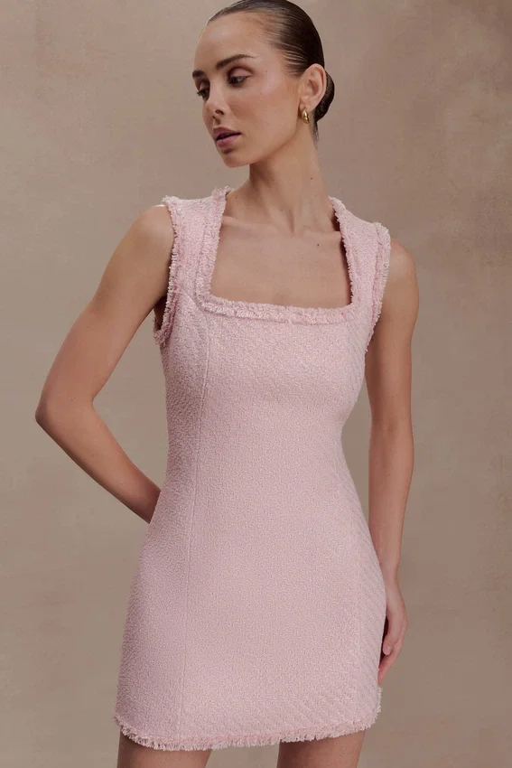 Lea Tweed Sleeveless Mini Dress – Baby Pink Lea Tweed Sleeveless Mini Dress – Baby Pink