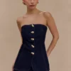 Lennox Strapless Long Line Button Top – Indigo Blue