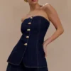 Lennox Strapless Long Line Button Top – Indigo Blue