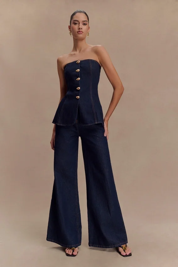 Jen Wide Leg Flare Denim Jeans – Indigo Blue Jen Wide Leg Flare Denim Jeans – Indigo Blue