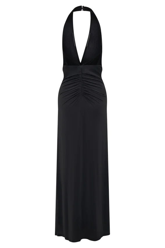 Lien Mesh Velvet Plunge Midi Dress – Black Lien Mesh Velvet Plunge Midi Dress – Black