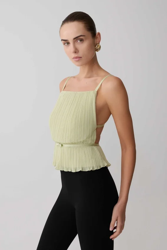 Lilou Pleated Sleeveless Top – Sage Lilou Pleated Sleeveless Top – Sage