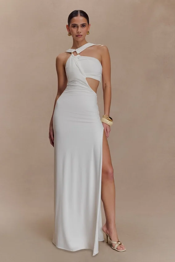 Lottie Slinky Maxi Dress With Split – White Lottie Slinky Maxi Dress With Split – White