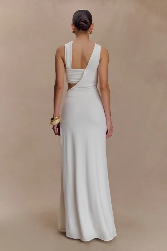 Lottie Slinky Maxi Dress With Split – White Lottie Slinky Maxi Dress With Split – White