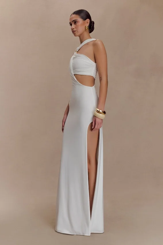 Lottie Slinky Maxi Dress With Split – White Lottie Slinky Maxi Dress With Split – White
