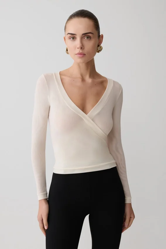 Lumi Long Sleeve Mesh Top – Bone Lumi Long Sleeve Mesh Top – Bone