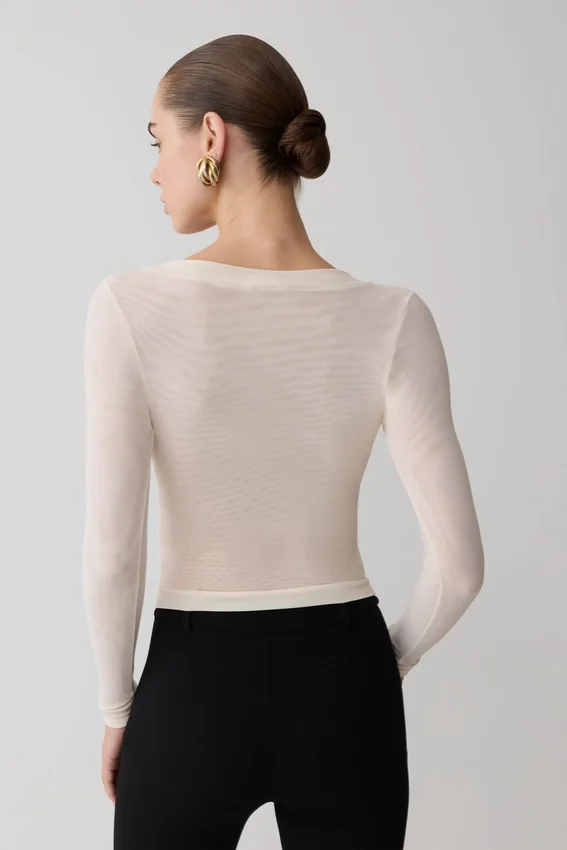 Lumi Long Sleeve Mesh Top – Bone Lumi Long Sleeve Mesh Top – Bone