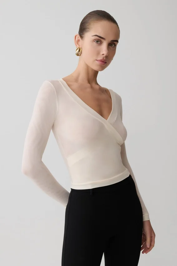 Lumi Long Sleeve Mesh Top – Bone Lumi Long Sleeve Mesh Top – Bone