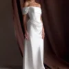 Luna Satin Off Shoulder Gown – White